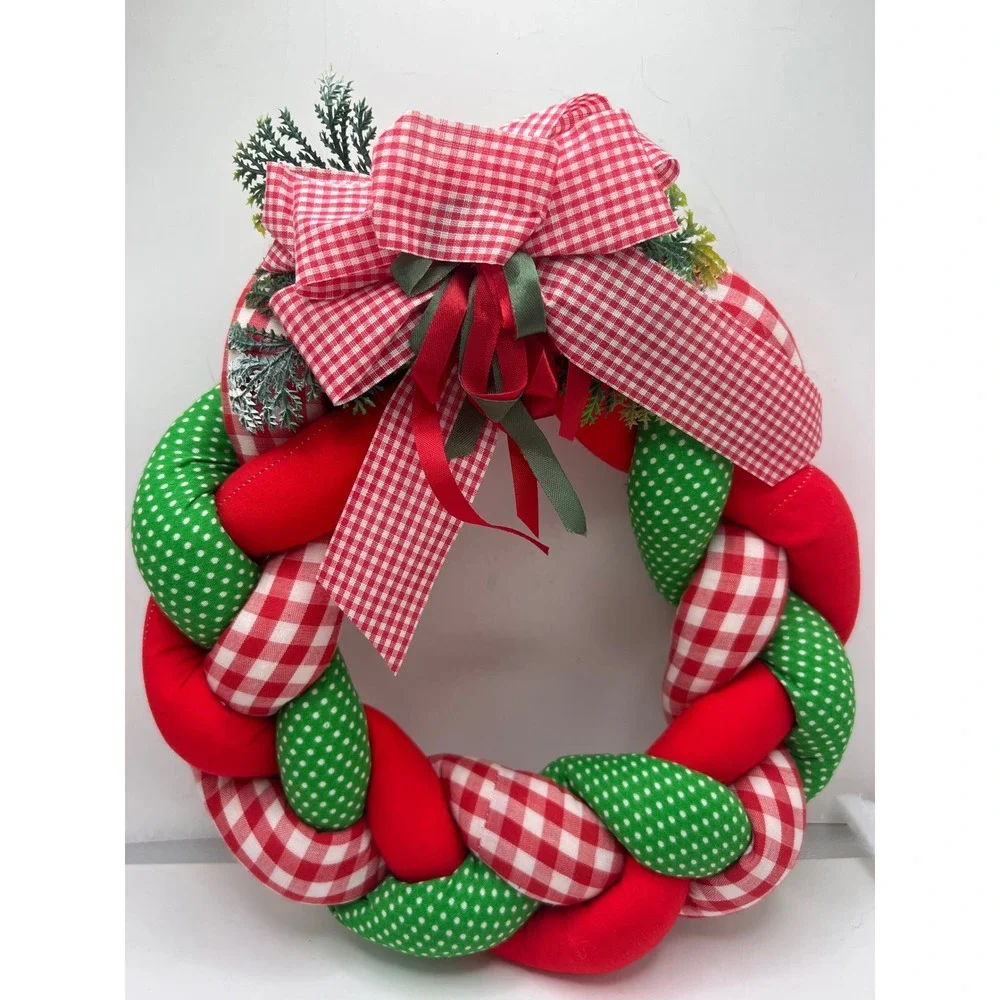 Vintage Christmas Fabric Wreaths Padded Braided Candle Holiday Decor Set of‎ 2